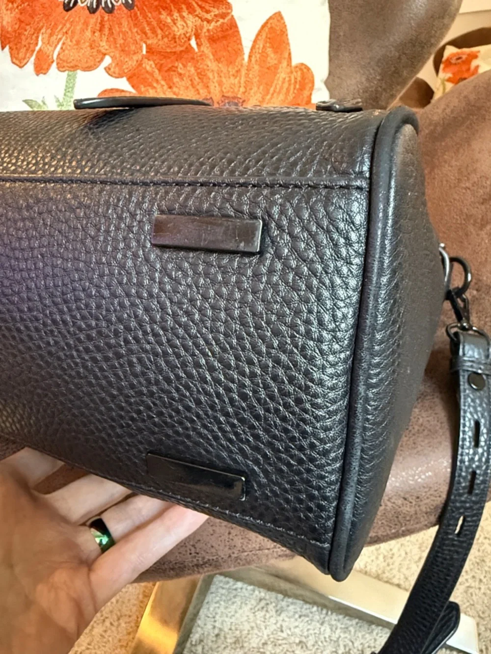 REBECCA MINKOFF SATCHEL BAG  JULES BLK ON BLK LEATHER & HARDWARE w/STRAP EUC